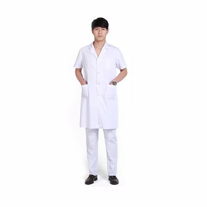 BC012-S-D 男式长款短袖白大褂薄款